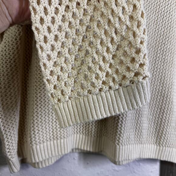 J. CREW Sweater Large Crew Neck Solid & Open Knit Textures Natural Fiber Cream - Picture 7 of 11